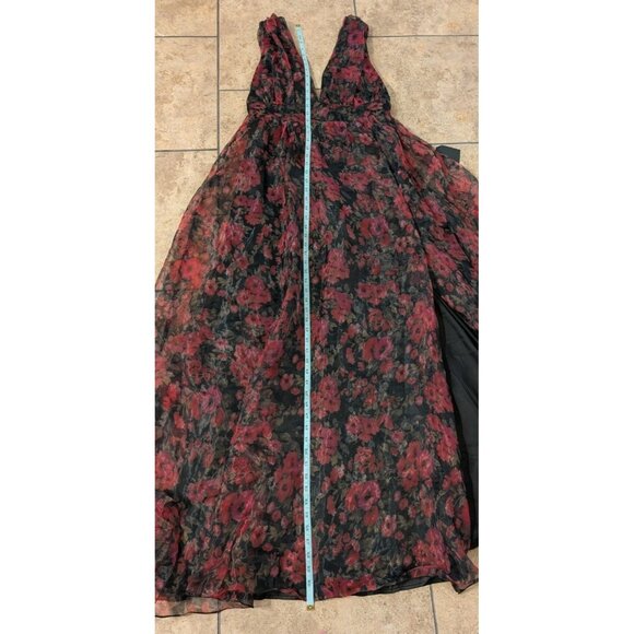 Lulus Garden Of Passion Organza Maxi Dress Black Red Floral Size L Wimsigoth - Picture 11 of 11